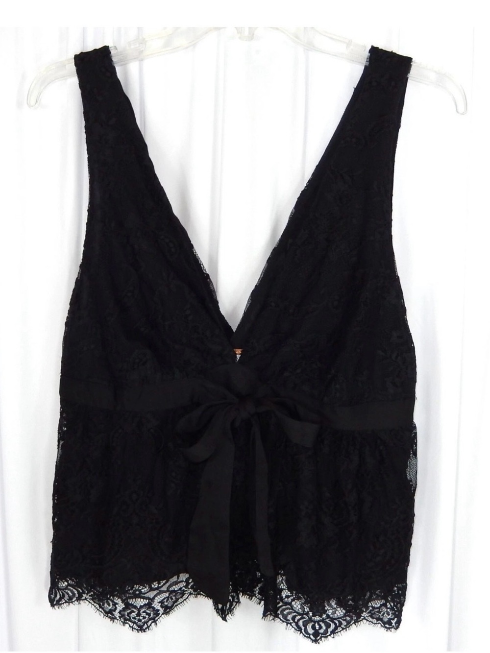 Free People black Chante Lace Blouse Plunge v-neck Tank Top Women's Size Medium